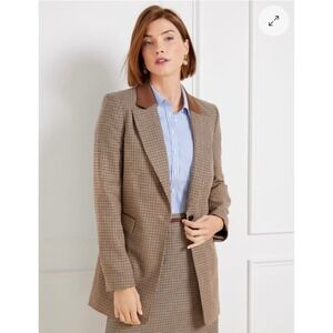 Talbots Tan and Brown Checkered Blazer with Brown Collar